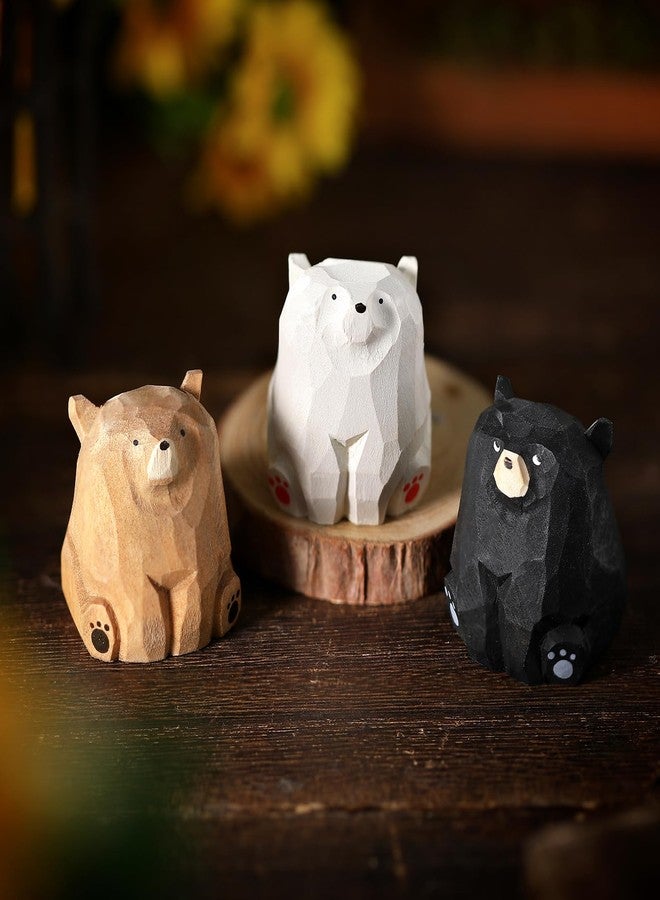 Lineshading 3 Pcs Mini Wooden Bears Figurines Handmade Carved Small Wooden Black Brown Bear Statue Miniature Ornament Christmas Bear Decor for Bedroom Playroom Gift(Standing,2 x 1.2 x 1.4 Inch) - Image 1